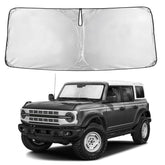 EcoNour windshield sunshade for Bronco provides full windshield coverage and glare reduction.