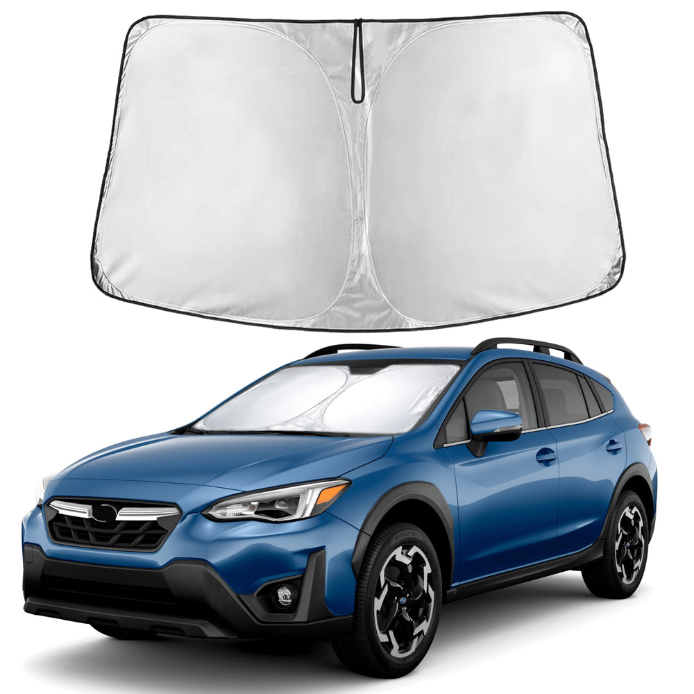 EcoNour windshield sunshade front view for Crosstrek blocks heat and UV