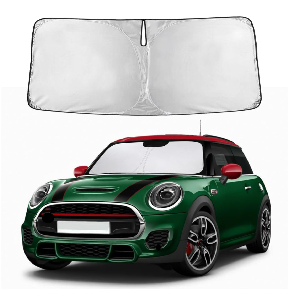 EcoNour windshield sunshade for Mini Cooper F55 provides full windshield coverage.