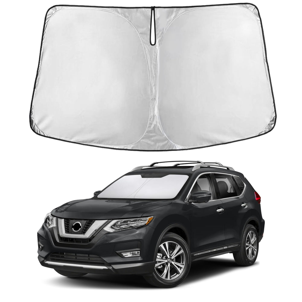 EcoNour windshield sunshade on Nissan Rogue provides full-coverage front window protection.