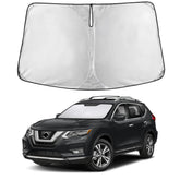 EcoNour windshield sunshade on Nissan Rogue provides full-coverage front window protection.