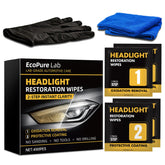 EcoPure Lab headlight wipes perform oxidation removal to reduce haze on polycarbonate lenses.
