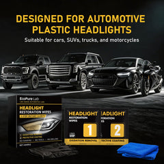 EcoPure Lab headlight wipes help reveal clearer headlights after restoration.