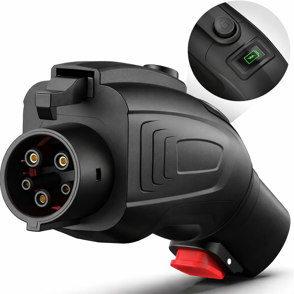 Ecotome Tesla to J1772 adapter travel-ready for road trips.