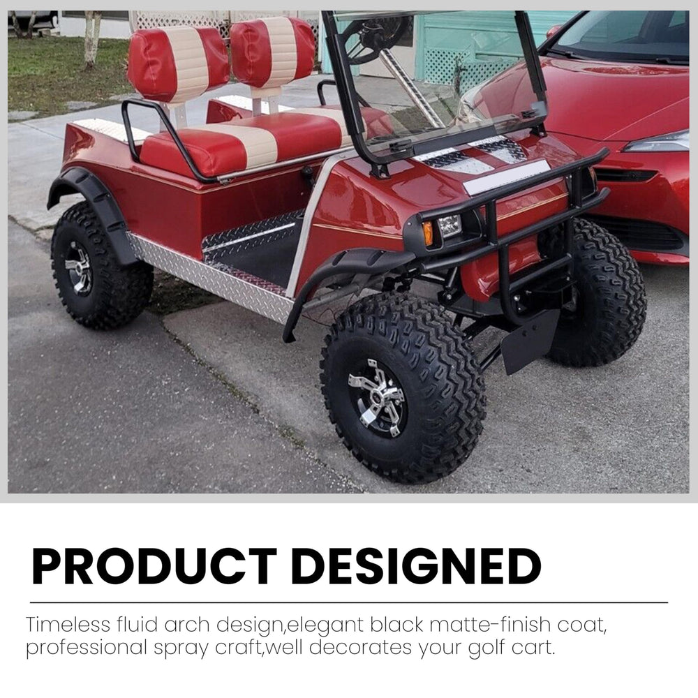 Sleek black front bumper protecting the cart's front end.