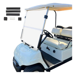 ECOTRIC fold-down clear windshield on Yamaha G14 for weather-ready rides.