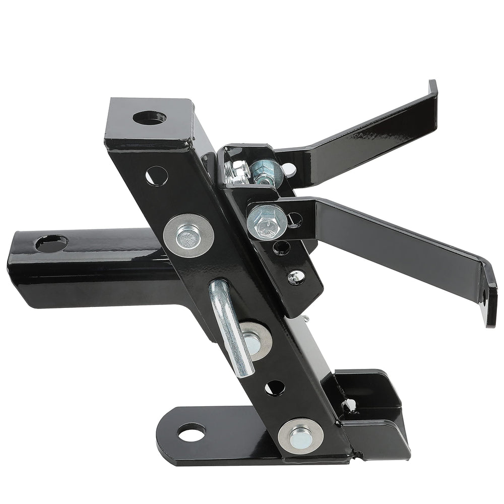 ECOTRIC heavy-duty adjustable hitch installed on a mower for versatile towing.