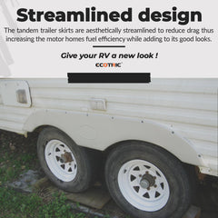 ECOTRIC RV fender skirt side view for tandem axles, helps aero appeal.
