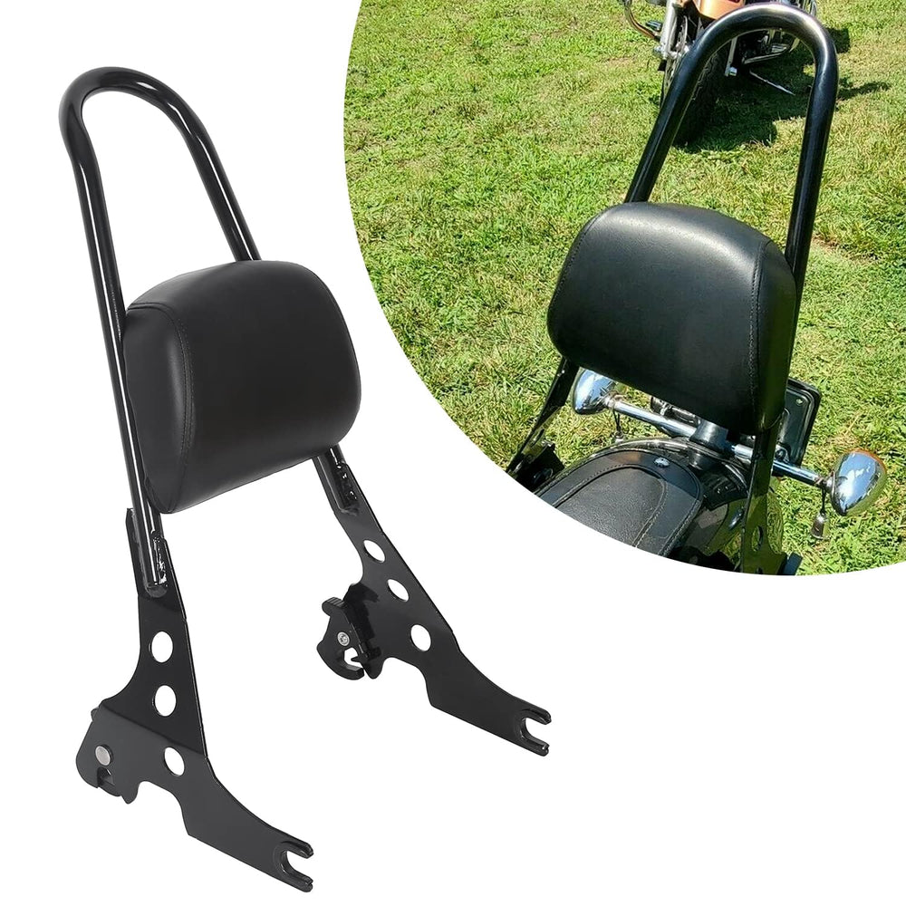 ECOTRIC sissy bar backrest mounted on a Harley Sportster for passenger comfort on long rides