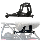 ECOTRIC spare tire carrier rack mounted on a RZR for enhanced off-road readiness.