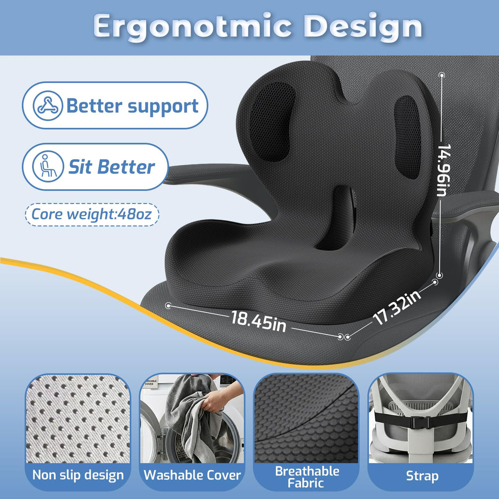 ECONVCE seat cushion adapts to office chairs and car seats.