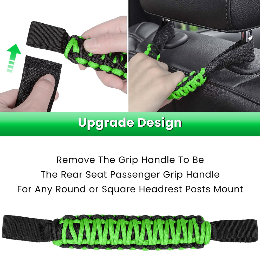 ABS pull buckle in green with reinforced straps for mounting on roll bar