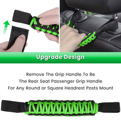 ABS pull buckle in green with reinforced straps for mounting on roll bar