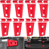 E-cowlboy door hinge cover in red, front view adds sleek style and rust protection.