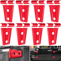 E-cowlboy door hinge cover in red, front view adds sleek style and rust protection.