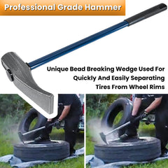 E-cowlboy duck-billed hammer for tires accelerates bead work on stubborn rims.