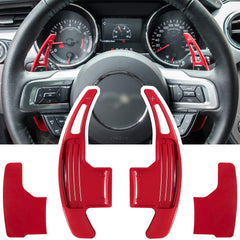 E-cowlboy extended red shifter paddle front view enhances Mustang interior.