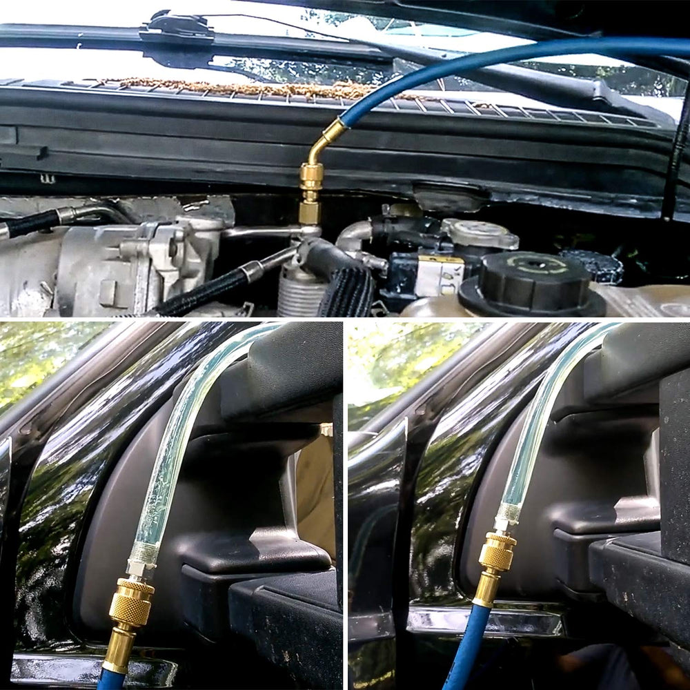Transparent poly hose shows flow during purging for real-time monitoring.