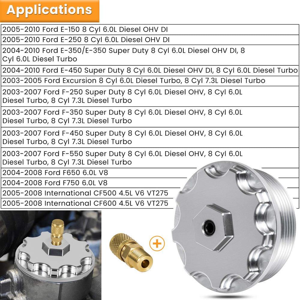 OEM-style replacement cap with Schrader valve for pressure checks.