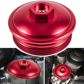E-cowlboy fuel filter cap on a Ford 6.0L Powerstroke for durable reliability.