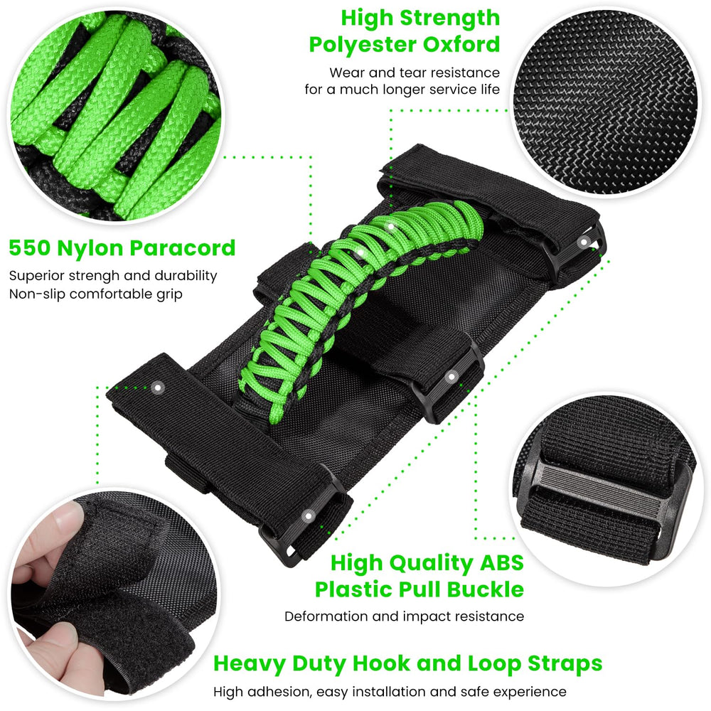Jeep Wrangler interior accessory green E-cowlboy roll bar grip for stability
