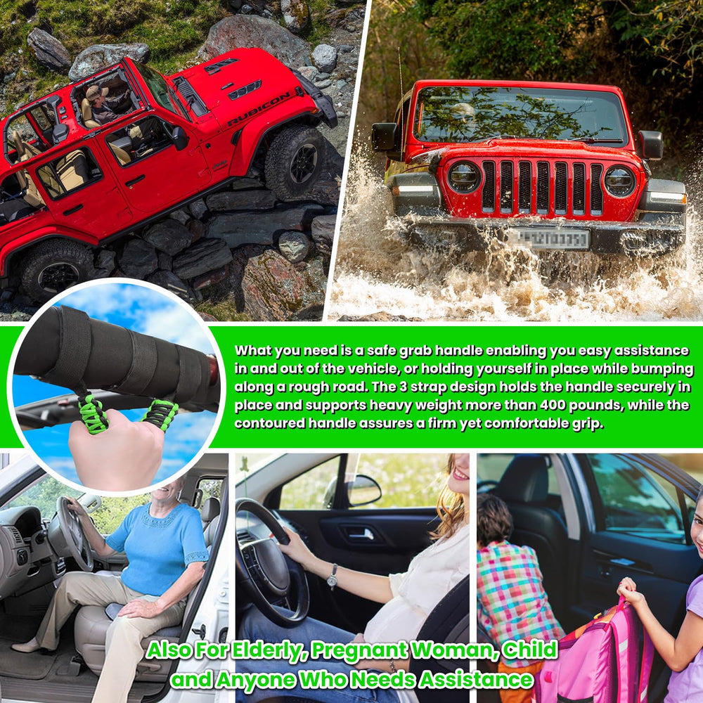 Ergonomic green E-cowlboy grab handle designed for comfortable grip