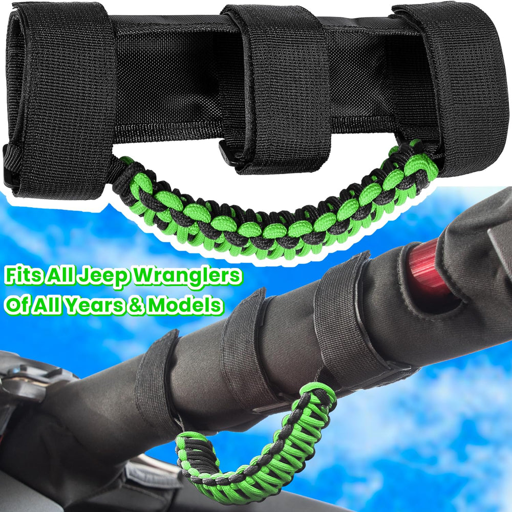 E-cowlboy green roll bar grab handle in use for secure entry and exit