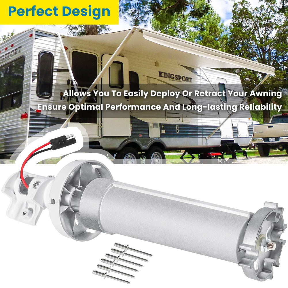 E-cowlboy white end cap torsion assembly for durable RV awning components.