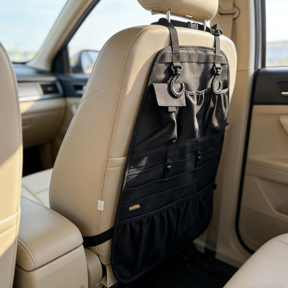 ECWKVN rugged backseat organizer protects seat from spills and dirt.