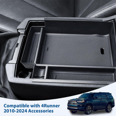 EDBETOS console tray installed inside 4Runner with divided storage compartments.