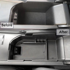 EDBETOS Camry console tray top view highlights split storage layers for organization.