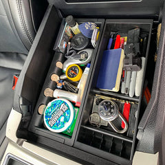 EDBETOS F-150/F-250 dual-layer tray emphasizes upper and lower storage for organization.
