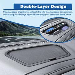 EDBETOS console tray with non-slip surface secures valuables during drives.