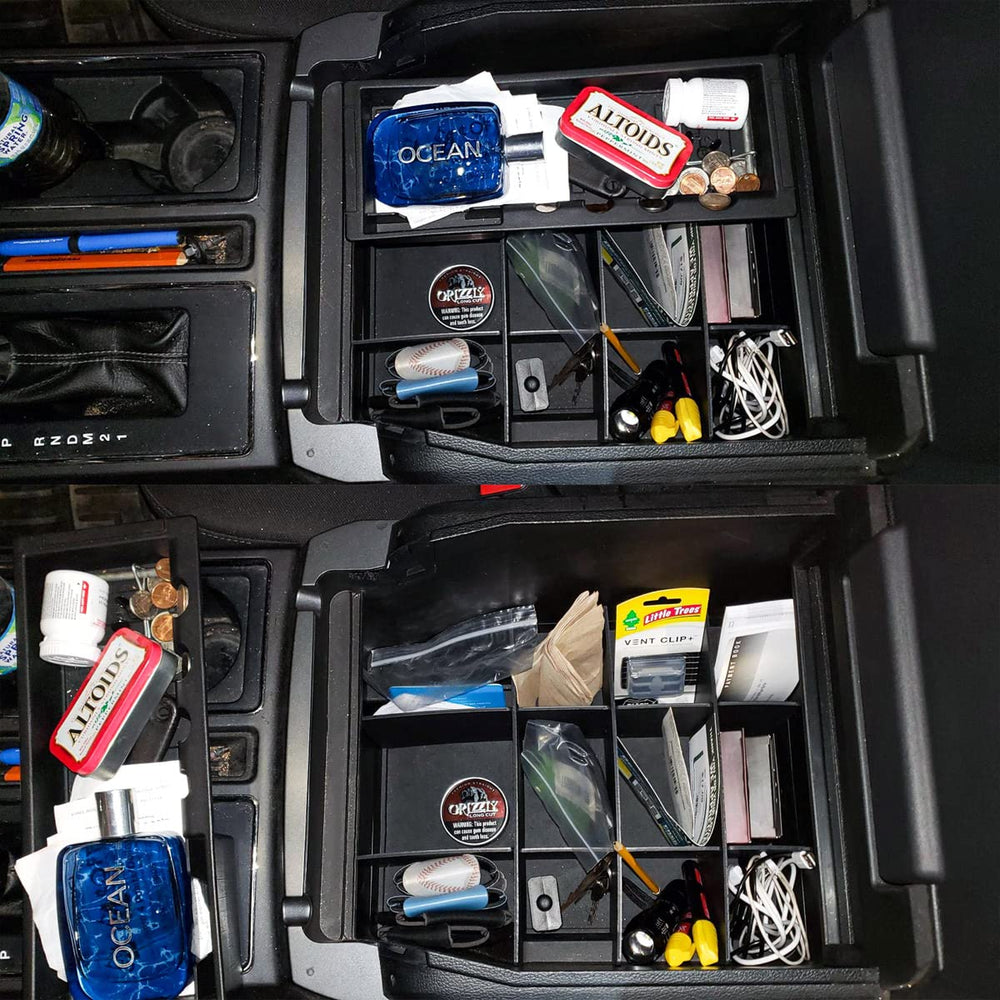 EDBETOS full console organization fits bucket-seat F-150 configurations for tidy storage.