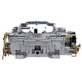 Edelbrock AVS2 1906 top view highlighting satin finish and four-barrel layout for street use
