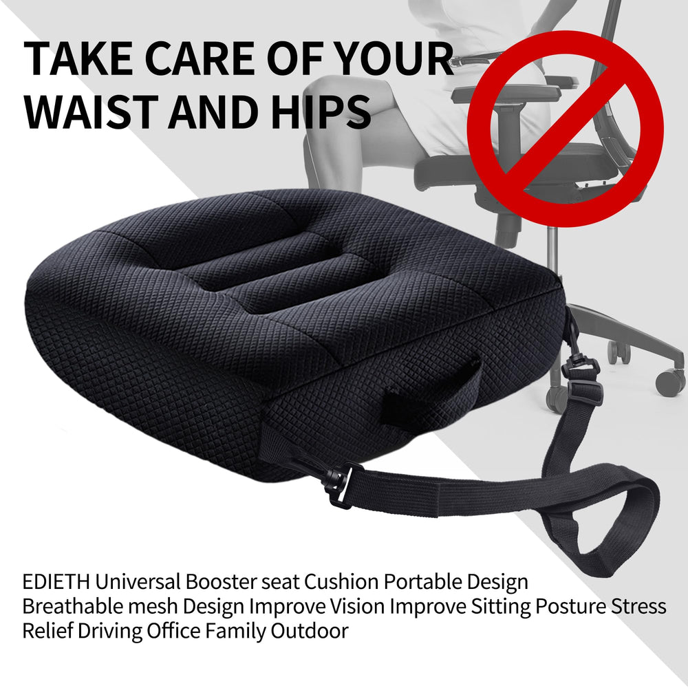 EDIETH booster cushion on car seat shows travel-friendly comfort.