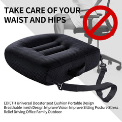 EDIETH booster cushion on car seat shows travel-friendly comfort.