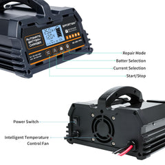 EffortWay 25A charger auto-detects 12V/24V for safe setup.