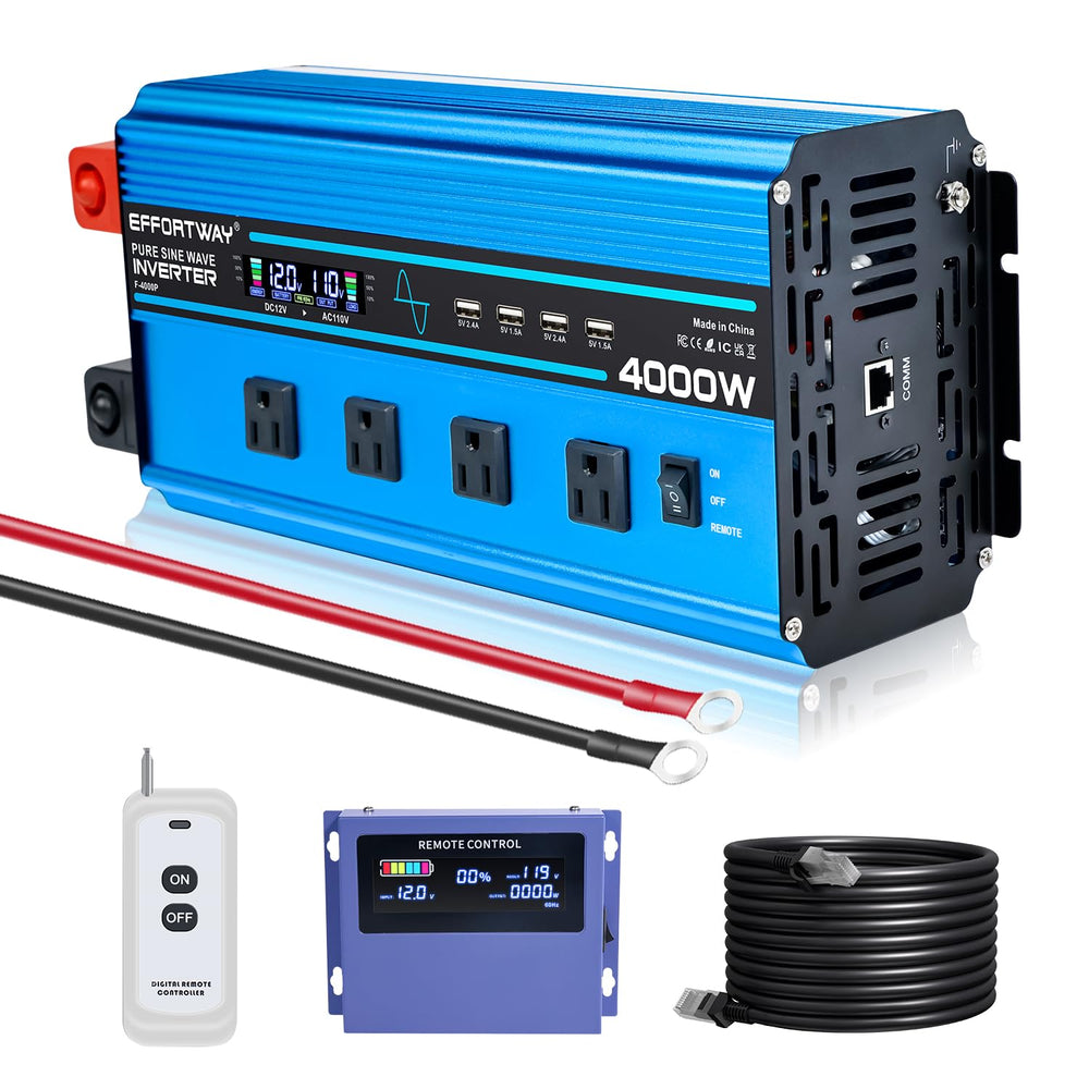EFFORTWAY 4000W pure sine inverter front view for reliable off-grid camping power.