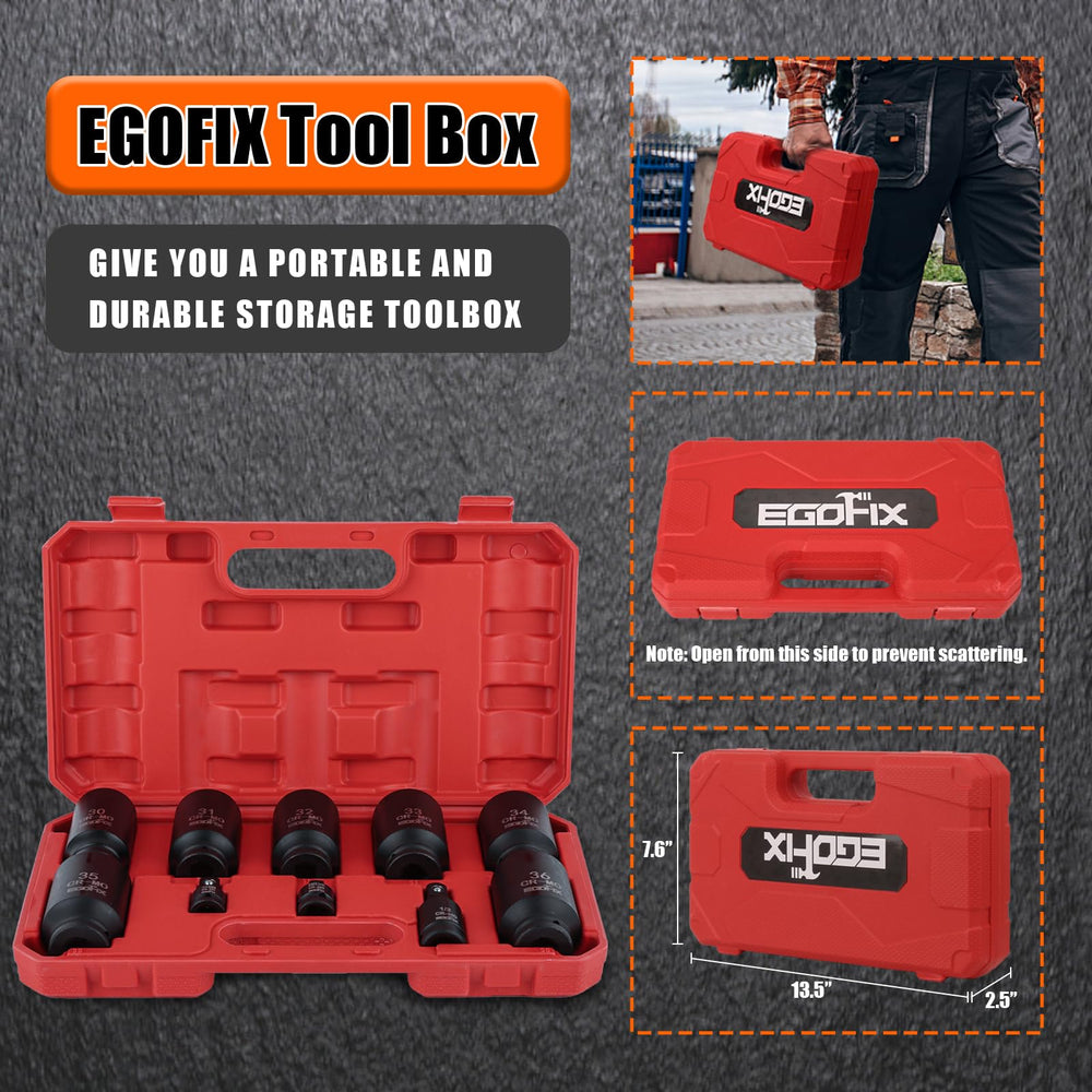 EGOFIX 34mm socket features laser markings for quick identification in low light