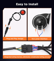 Ehaho red LED turn signals in hazard mode for signaling other drivers.