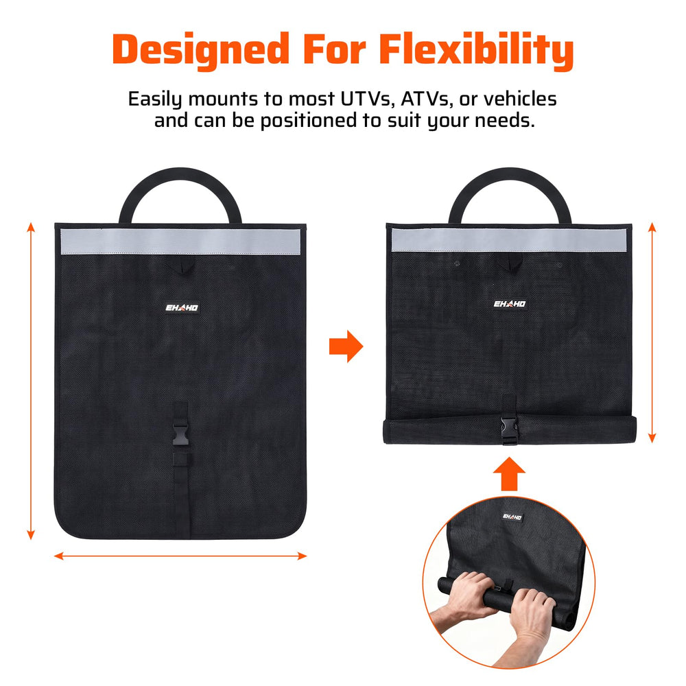 Ehaho UTV Mesh Trash Bag magnetic closure enabling quick, tidy trash disposal.