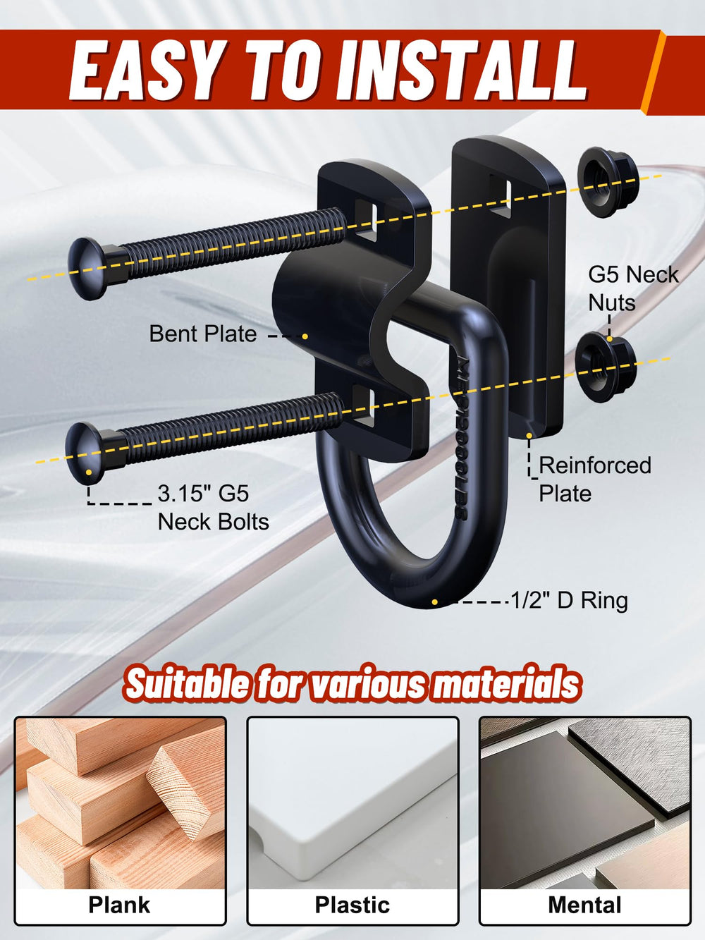 EilxMag half-inch D-rings rugged steel for heavy-duty use.