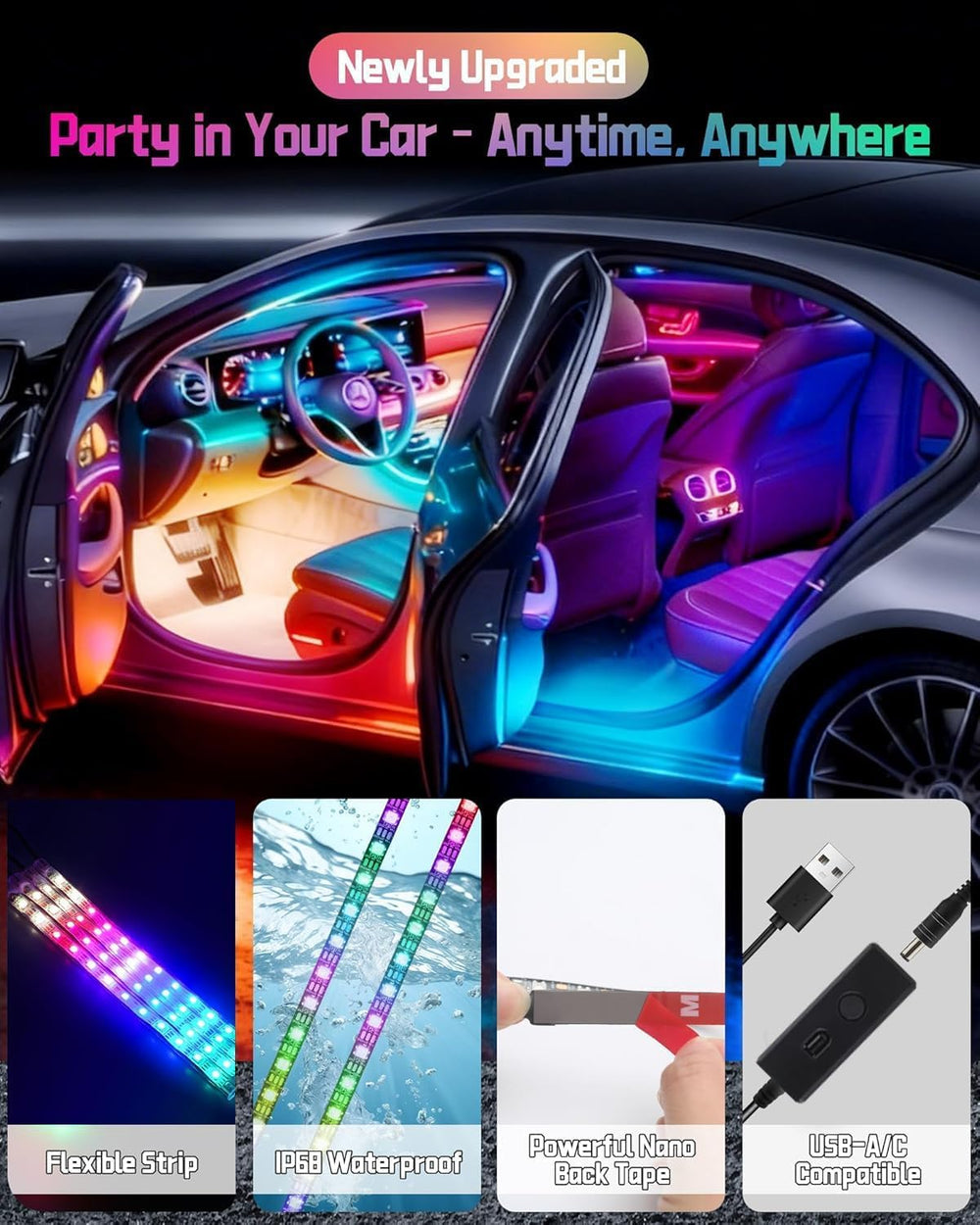 EJ's SUPER CAR interior lights mounted in an SUV with waterproof design.