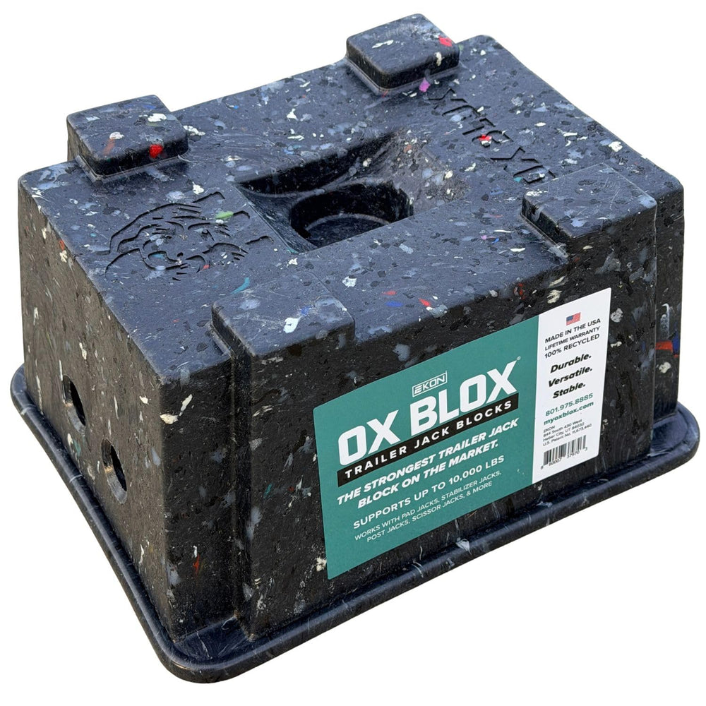 EKON OX BLOX heavy-duty block supports trailer jacks on uneven ground