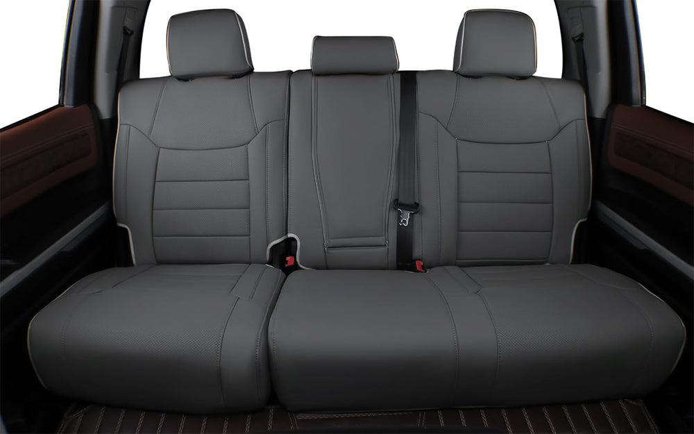 EKR airbags-safe seams, gray stitching close-up for safety compatibility