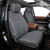 EKR custom-fit seat covers for F-150 SuperCrew gray close-up of premium leatherette texture