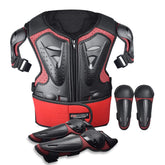 ElCYCO kids motorcycle armor suit front view showing chest protector and straps for safety.