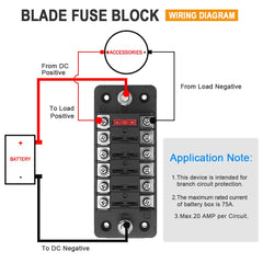 ELECTOP ATC/ATO 6-way block supports common automotive fuses safely.
