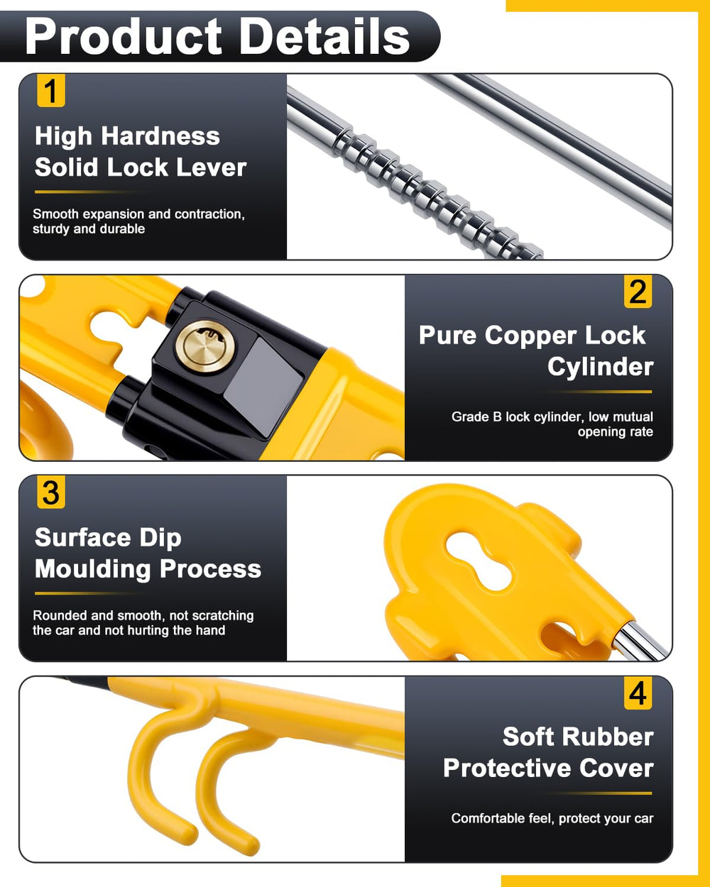 ELECTOP steering wheel lock installs in seconds for quick security